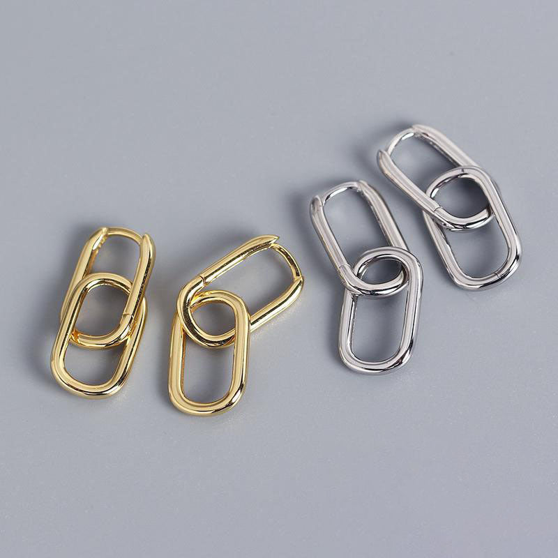 Thea Geometric Double Hoop Earrings / 925 Sterling Silver