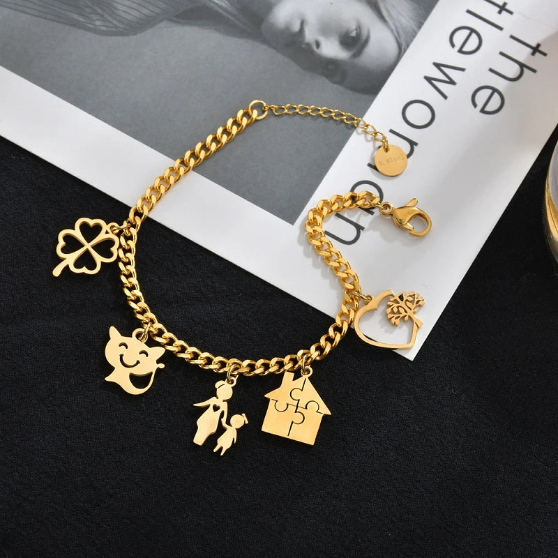 Julia Gold Charm Bracelet / Stainless Steel - Nina Kane Jewellery