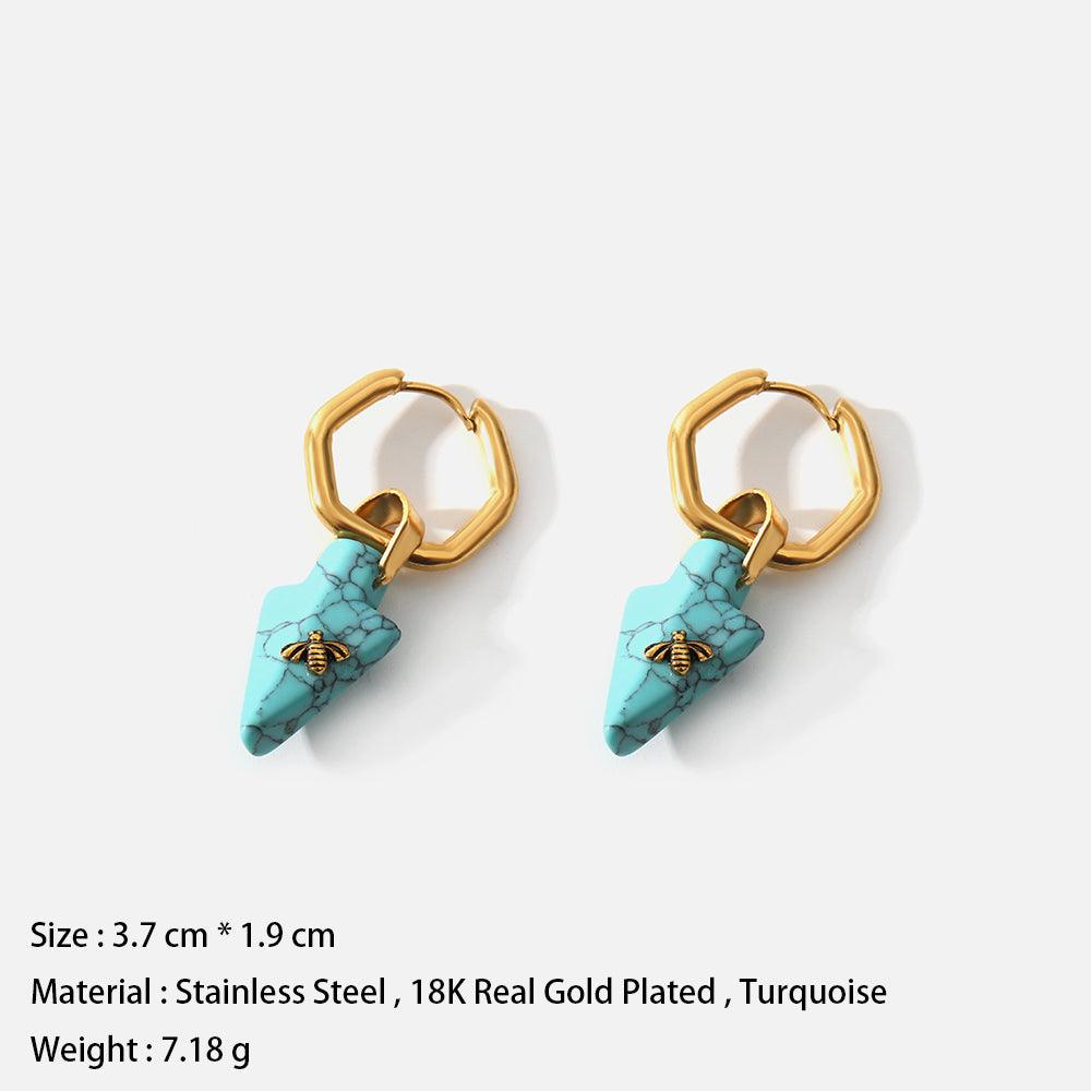 Beatrice Turquoise Bee Earrings / 18K Gold Plated - Nina Kane Jewellery