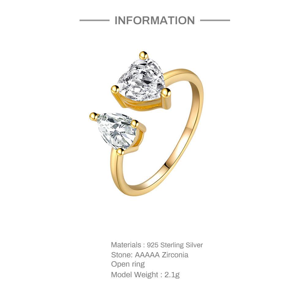 Esme Two Stone Adjustable Ring / 925 Sterling Silver - Nina Kane Jewellery