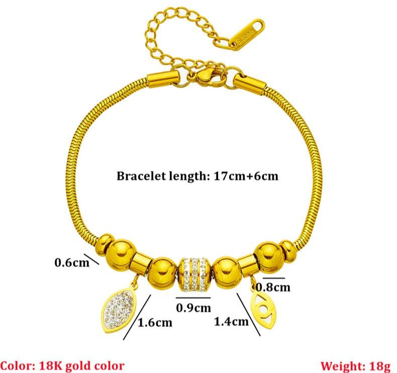 Yasmin Evil Eye Charm Bracelet / 18K Gold Plated - Nina Kane Jewellery