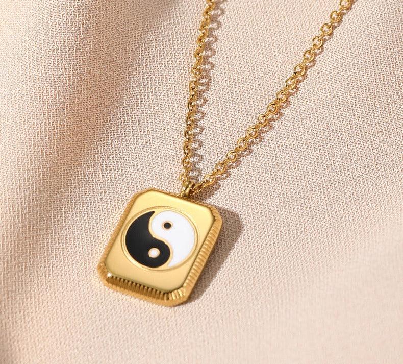 Poppy Ying Yang Pendant Necklace / Stainless Steel - Nina Kane Jewellery