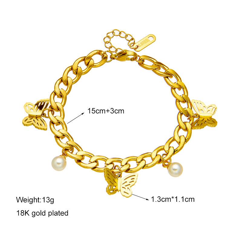 Circe Butterfly & Pearl Charm Bracelet / 18K Gold Plated - Nina Kane Jewellery