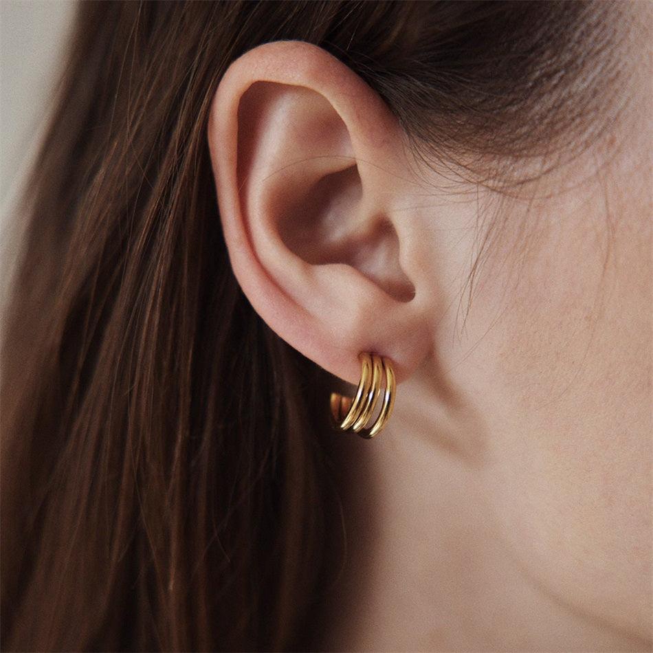 Holly Triple Hoop Earrings / Stainless Steel - Nina Kane Jewellery