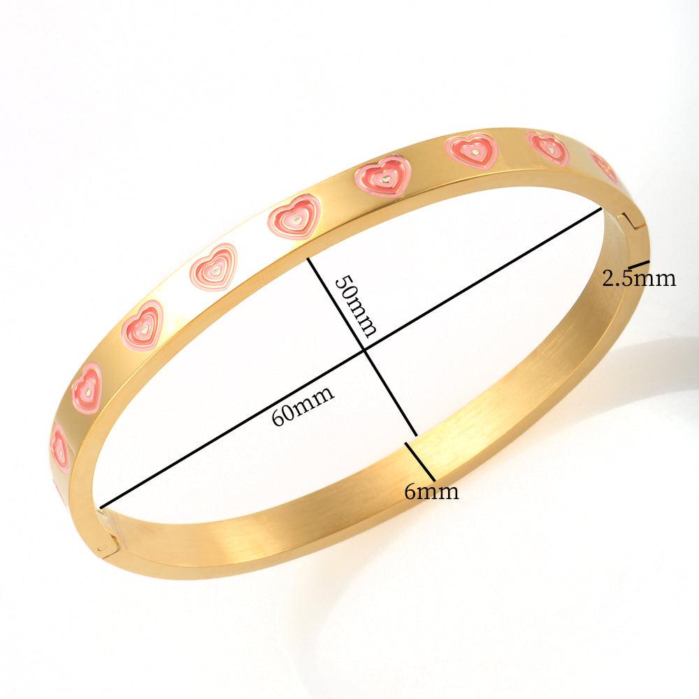 Kendal Pink Hearts Bangle / Stainless Steel - Nina Kane Jewellery