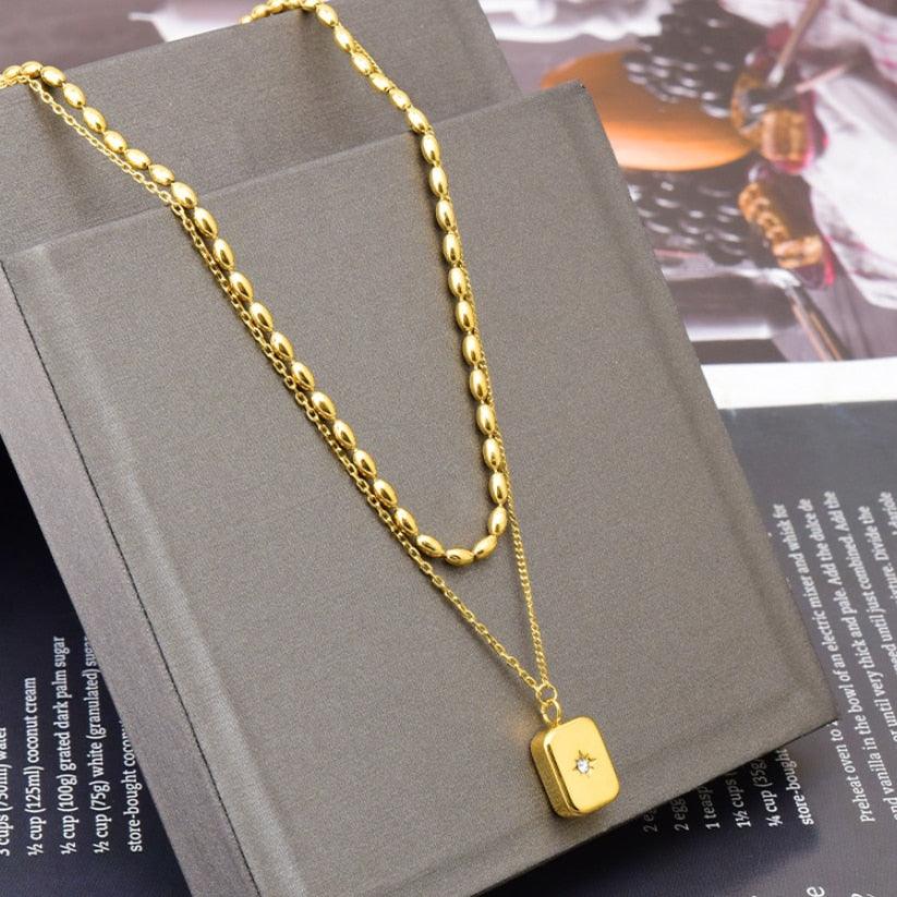 Brienne Two Layer Starburst Zircon Pendant / 18K Gold Plated - Nina Kane Jewellery