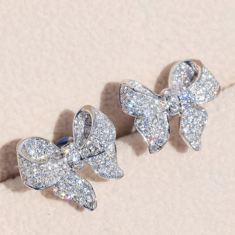 Marisa Crystal Bow Stud Earrings / 925 Sterling Silver - Nina Kane Jewellery