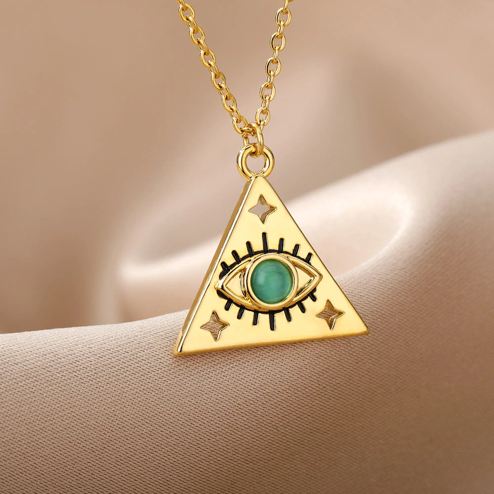 Tania Triangle Evil Eye Pendants / Stainless Steel - Nina Kane Jewellery