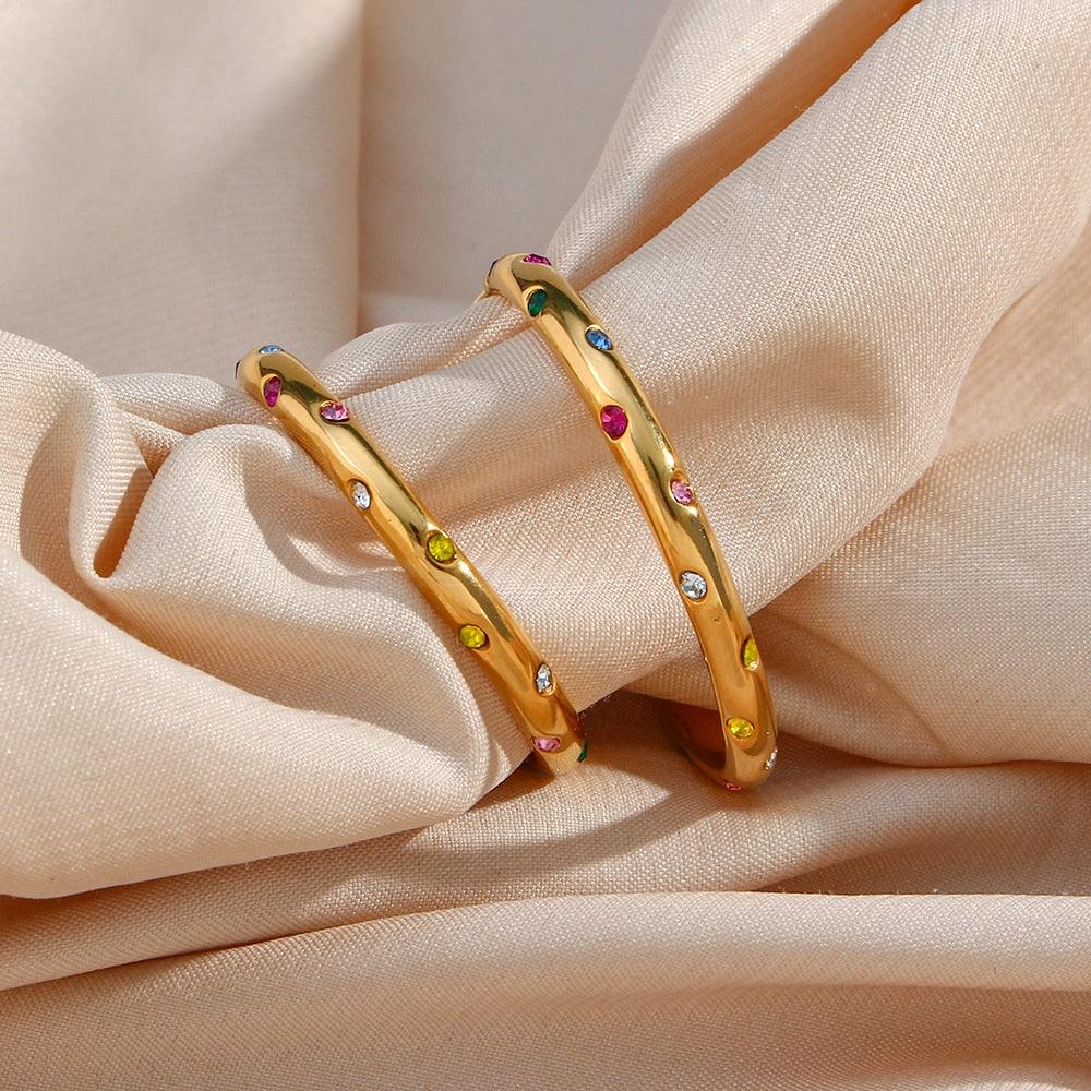 Jesse Multicolour Diamonds Studded Hoops / Stainless Steel - Nina Kane Jewellery