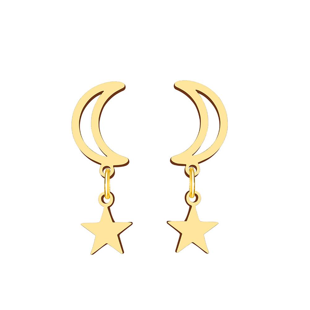 Liana Moon & Star Drop Earrings / Stainless Steel - Nina Kane Jewellery