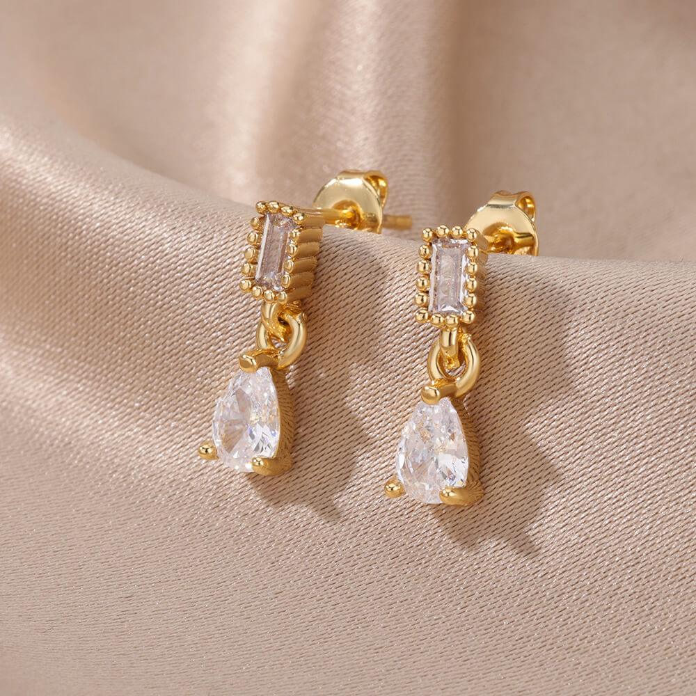 White Duchesina Teardrop Earrings / Stainless Steel - Nina Kane Jewellery