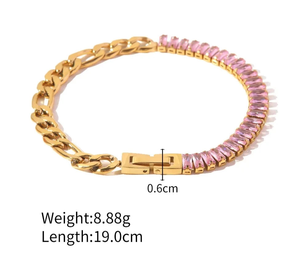 Nina Pink Zirconia Chain Bracelet / 18K Gold Plated - Nina Kane Jewellery