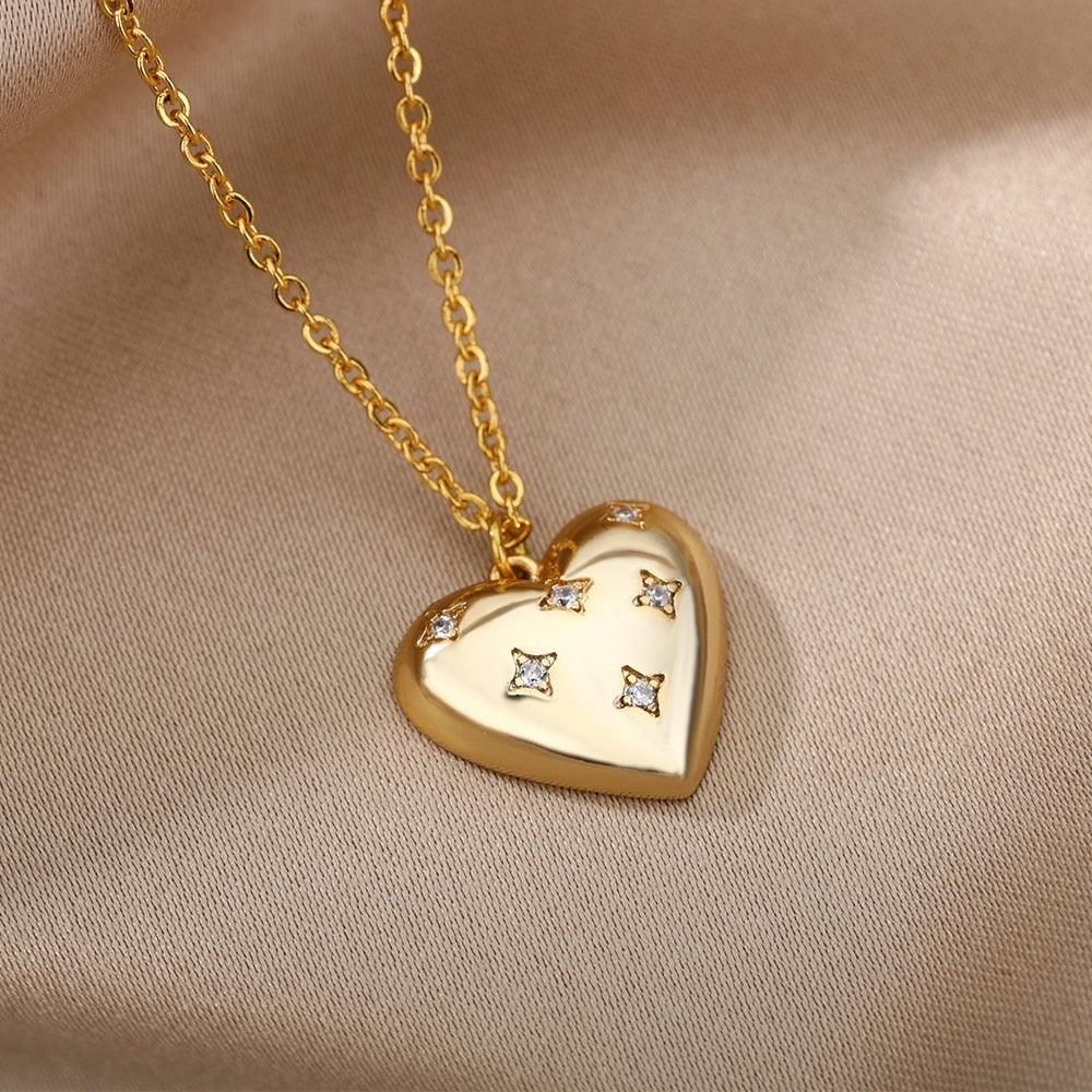 Athena Heart Diamond Studded Necklace / Stainless Steel - Nina Kane Jewellery