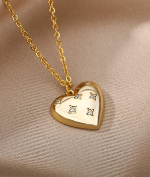Athena Heart Diamond Studded Necklace / Stainless Steel - Nina Kane Jewellery