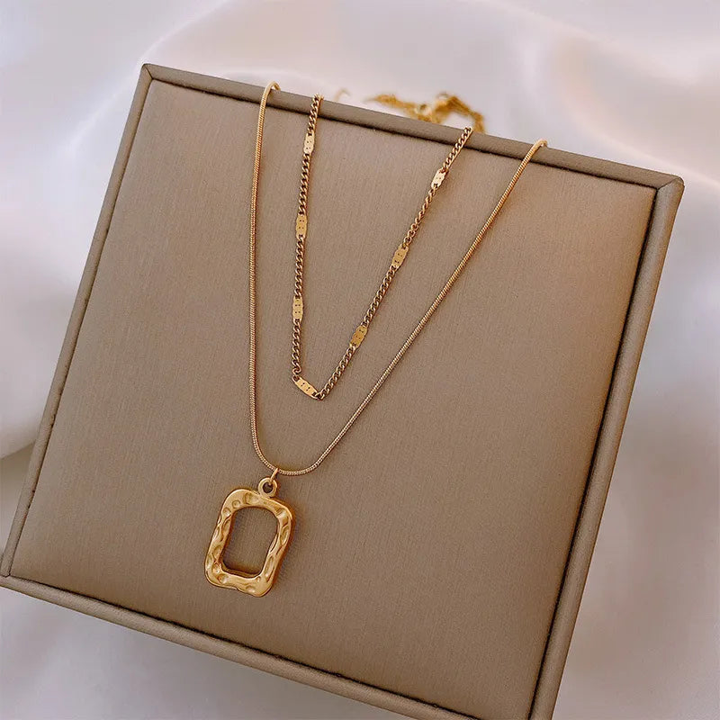 Zoe Double Chain Square Pendant Necklace / 18K Gold Plated - Nina Kane Jewellery