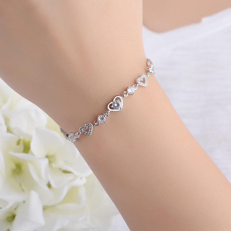 Sabine Heart Diamond Bracelet / 925 Sterling Silver - Nina Kane Jewellery