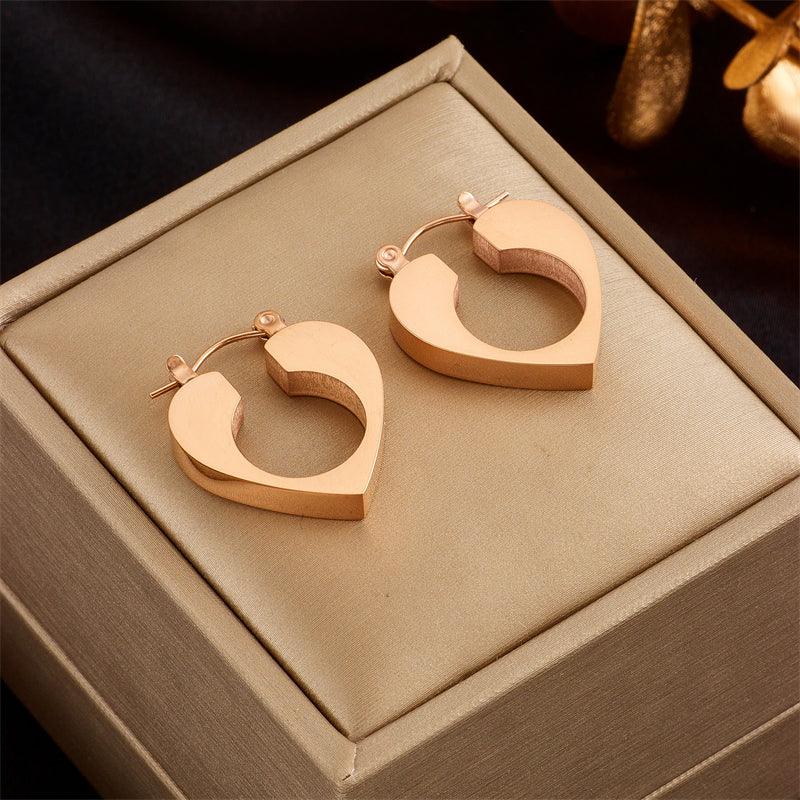 Ingrid Rose Gold Heart Earrings / Stainless Steel - Nina Kane Jewellery