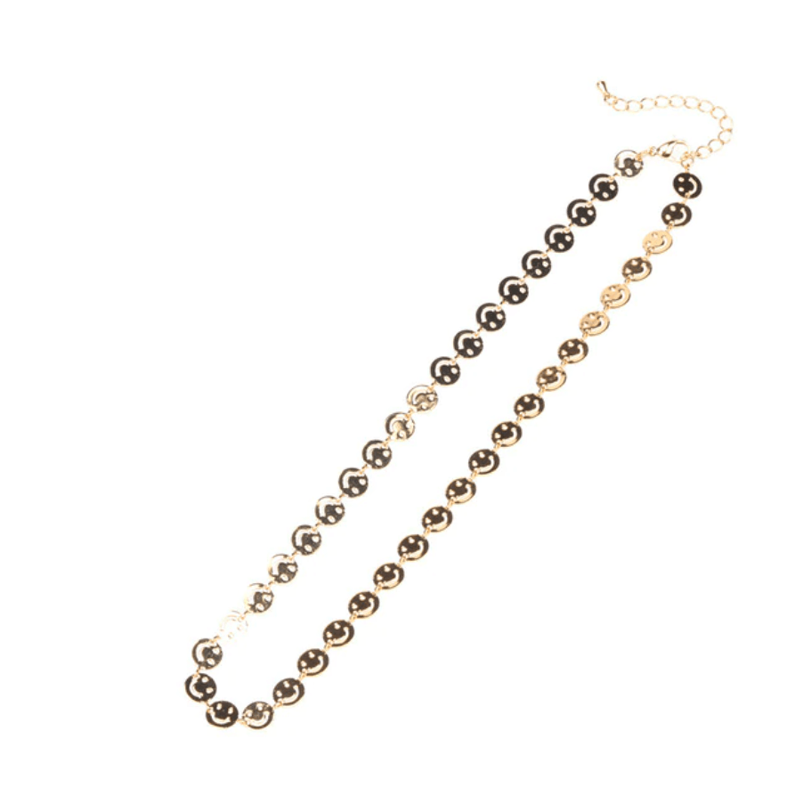 Gold Danika Smiley Face Necklace / Stainless Steel - Nina Kane Jewellery