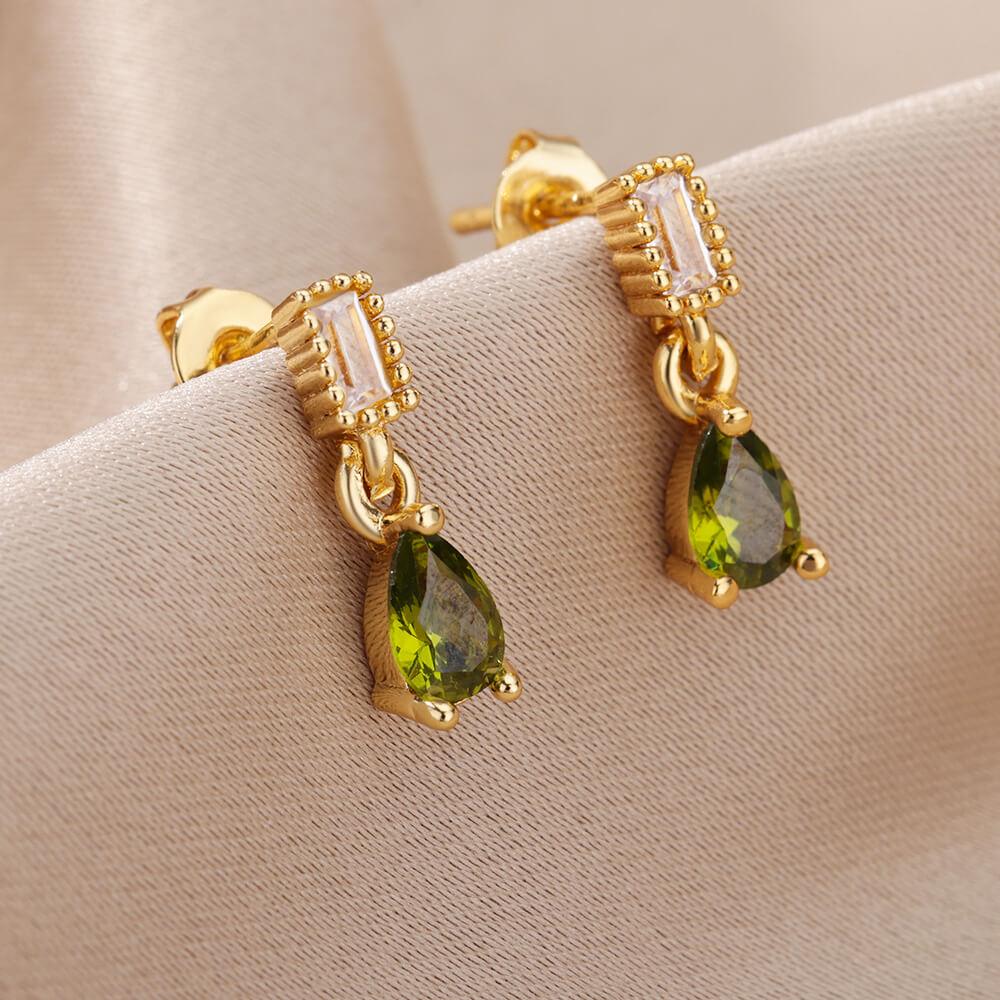 Green Duchesina Teardrop Earrings / Stainless Steel - Nina Kane Jewellery