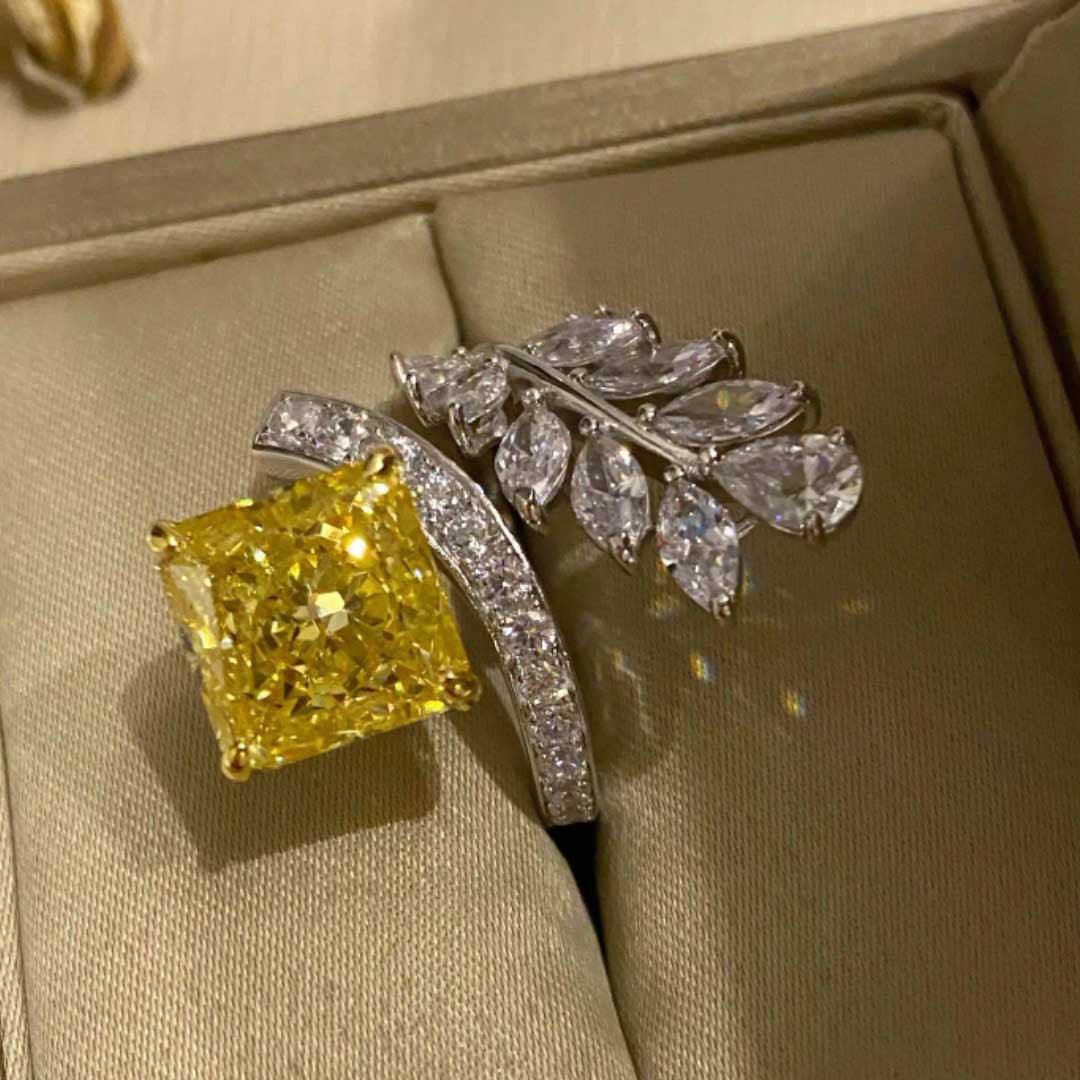 Louella Royal Leaf Diamond Rings / 925 Sterling Silver - Nina Kane Jewellery