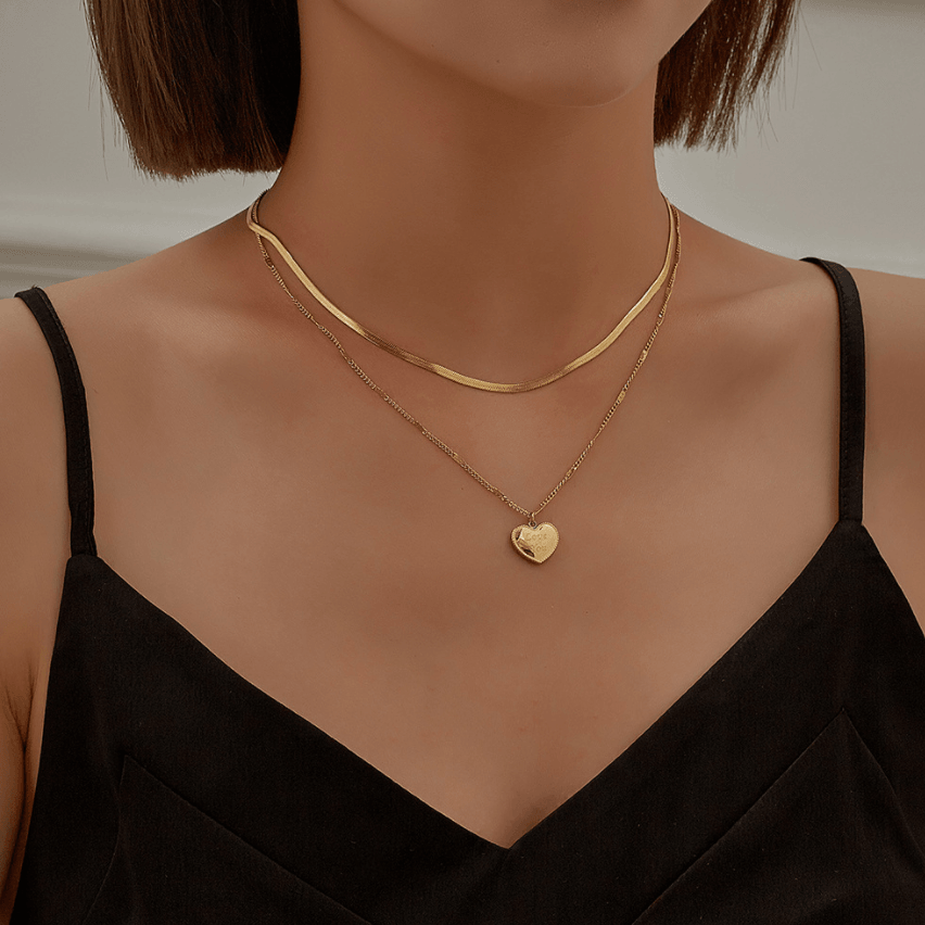 Ursula Duo Heart "Love You" Pendant / Stainless Steel - Nina Kane Jewellery