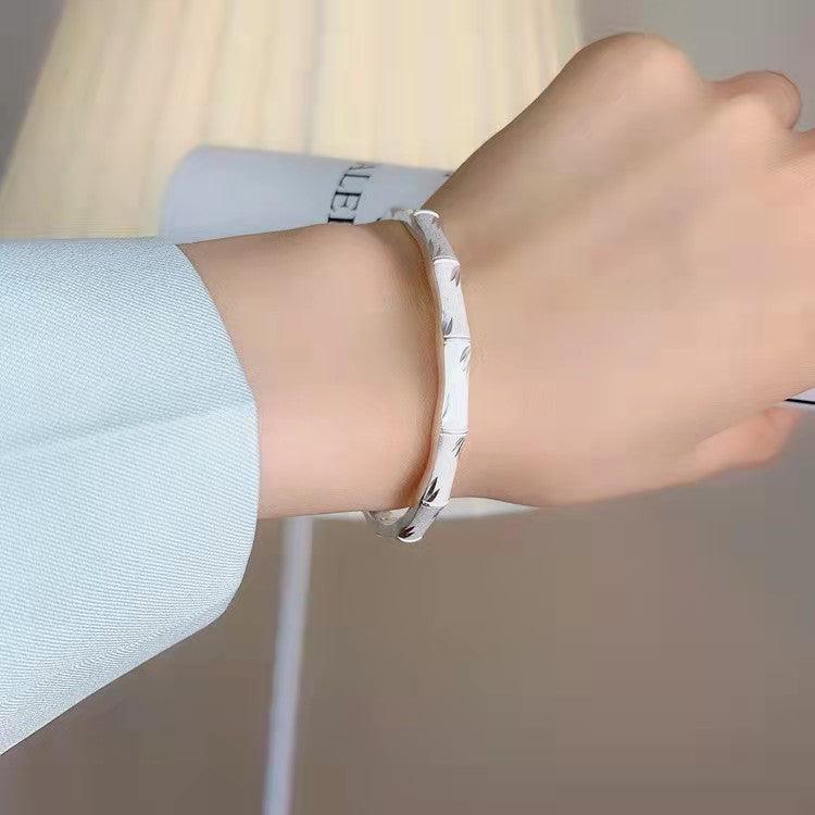 Carmen Luxury Frosted Bamboo Leaf Bangle / 925 Sterling Silver - Nina Kane Jewellery