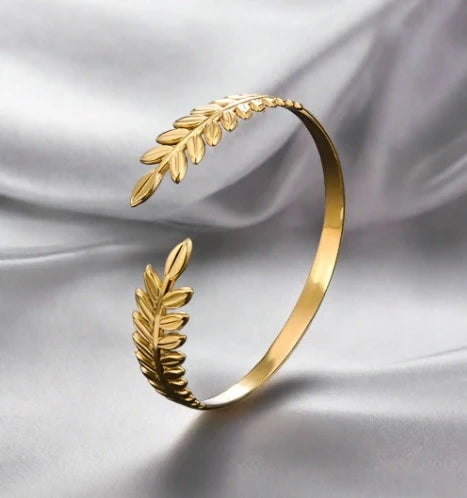 Abigail Olive Branch Bangles / Stainless Steel - Nina Kane Jewellery