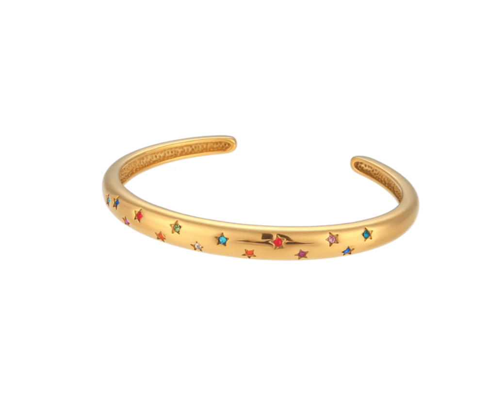 Lottie Multicolour Star Bangle / 18K Gold Plated - Nina Kane Jewellery