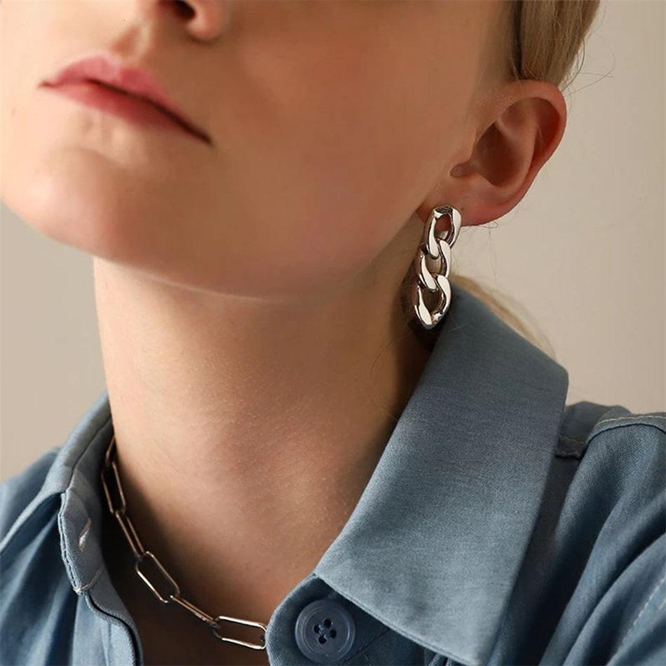 Marcia Cuban Link Drop Earrings / Stainless Steel - Nina Kane Jewellery