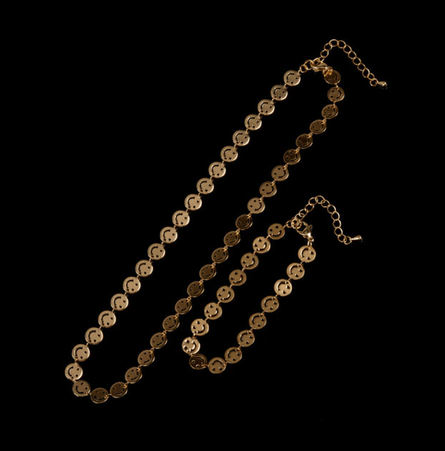 Gold Danika Smiley Face Necklace / Stainless Steel - Nina Kane Jewellery