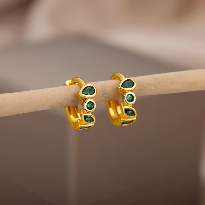 Green Liliana Petite Teardrop Huggies / Stainless Steel - Nina Kane Jewellery