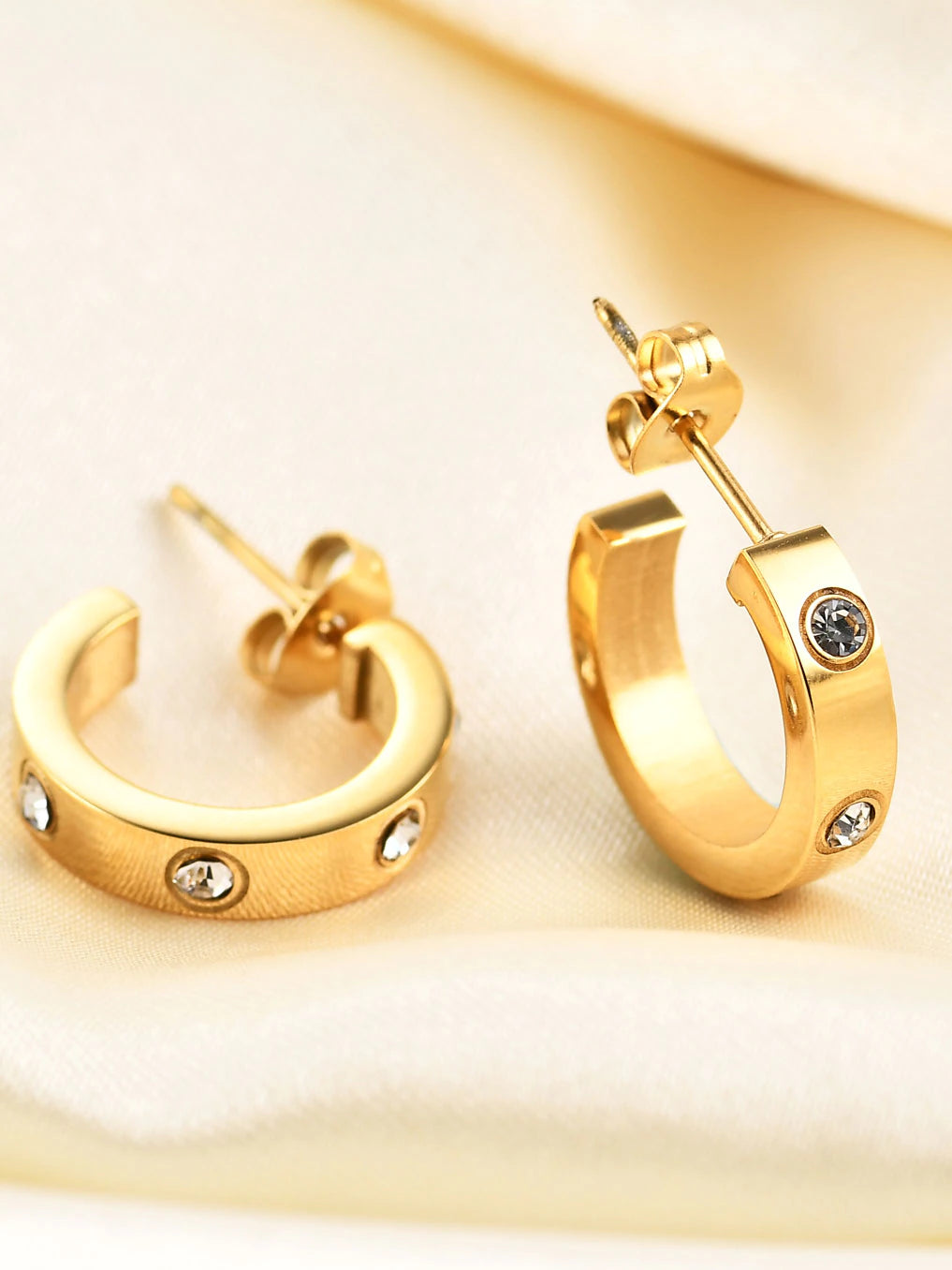 Kiana Gold Crystal Stud Hoops / Stainless Steel - Nina Kane Jewellery