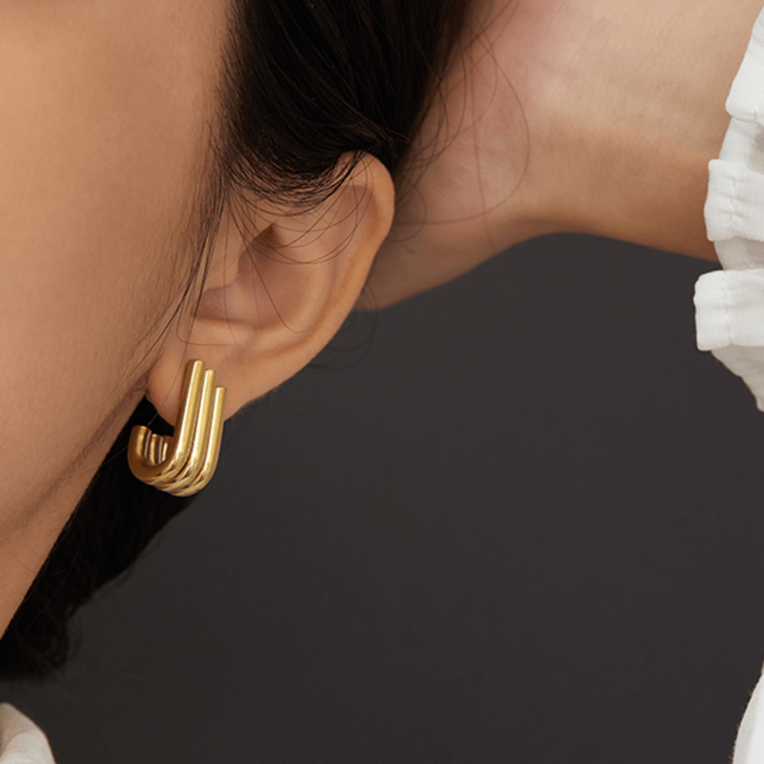 Rania Geometric Triple U Stud Earrings / 18K Gold Plated - Nina Kane Jewellery
