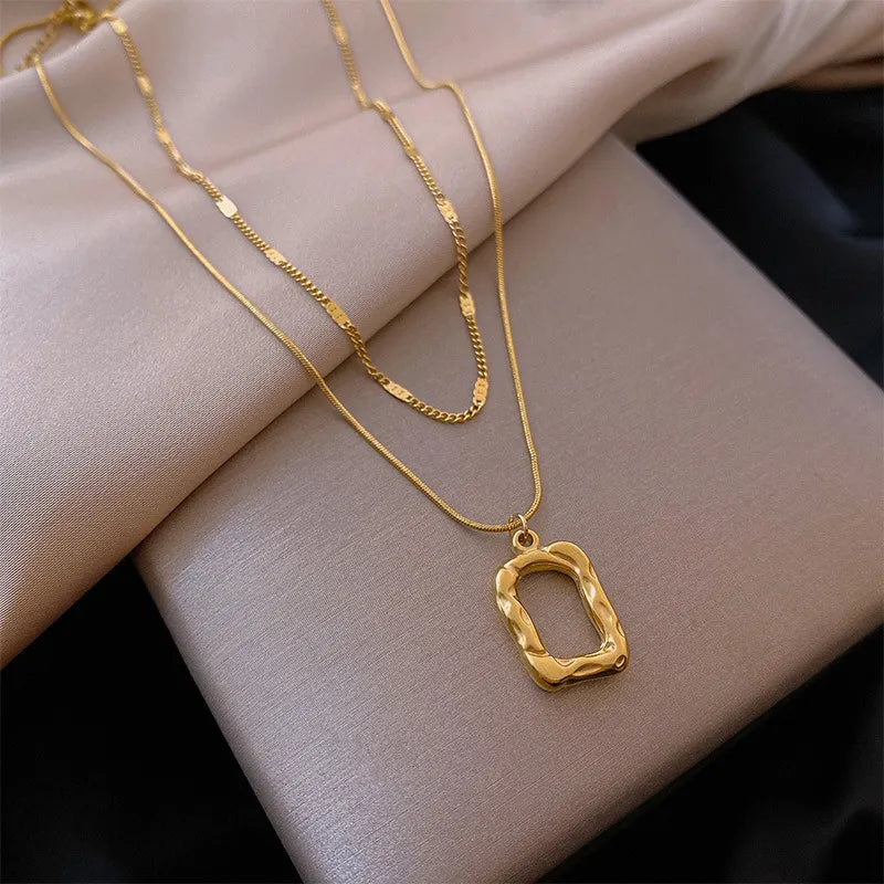 Zoe Double Chain Square Pendant Necklace / 18K Gold Plated - Nina Kane Jewellery