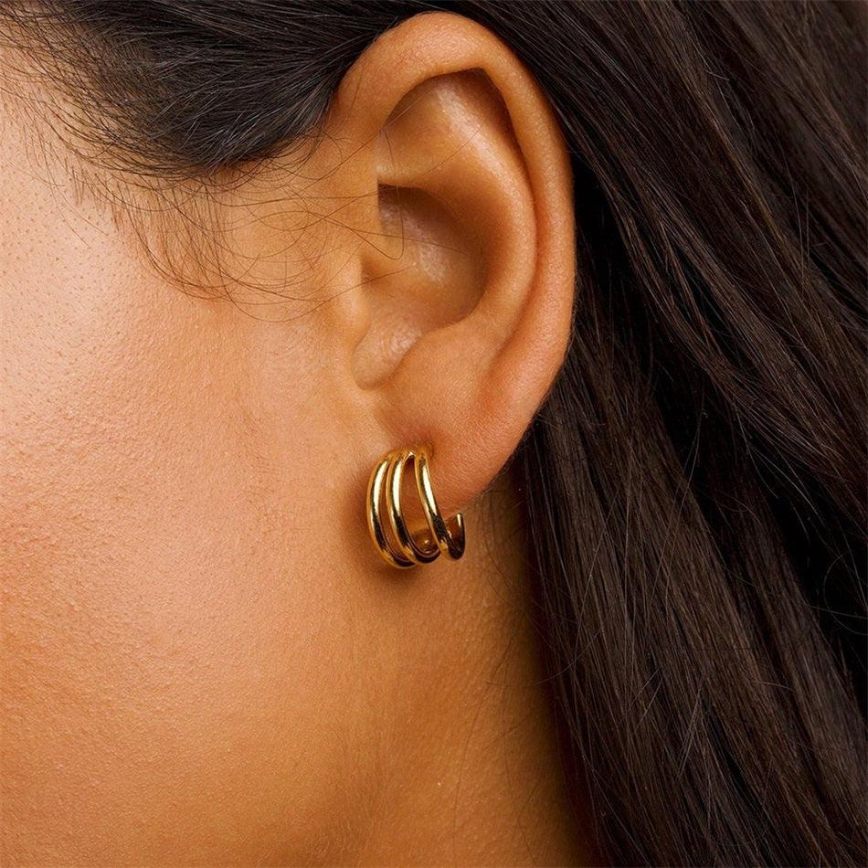 Holly Triple Hoop Earrings / Stainless Steel - Nina Kane Jewellery