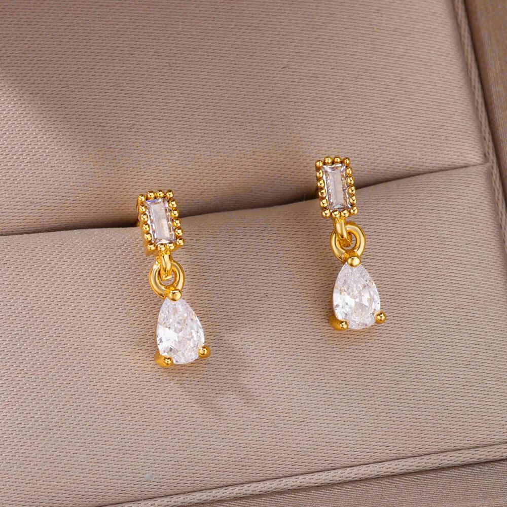 White Duchesina Teardrop Earrings / Stainless Steel - Nina Kane Jewellery