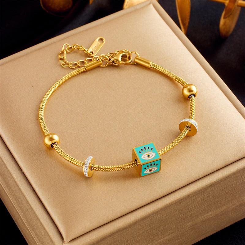 Giovanna Evil Eye Charm Bracelet / Stainless Steel - Nina Kane Jewellery