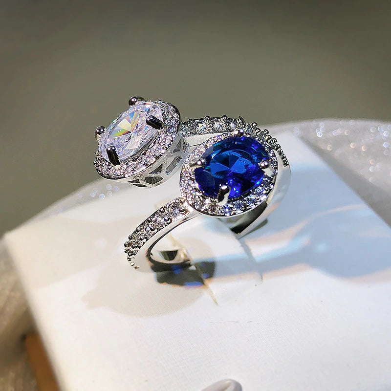 Duchess Topaz & Diamond Duo Ring / 925 Sterling Silver - Nina Kane Jewellery