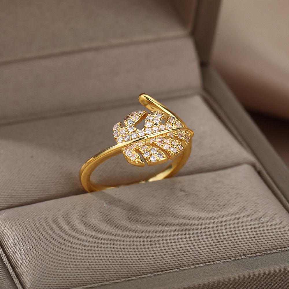 Penny Diamond Leaf Ring / Stainless Steel - Nina Kane Jewellery