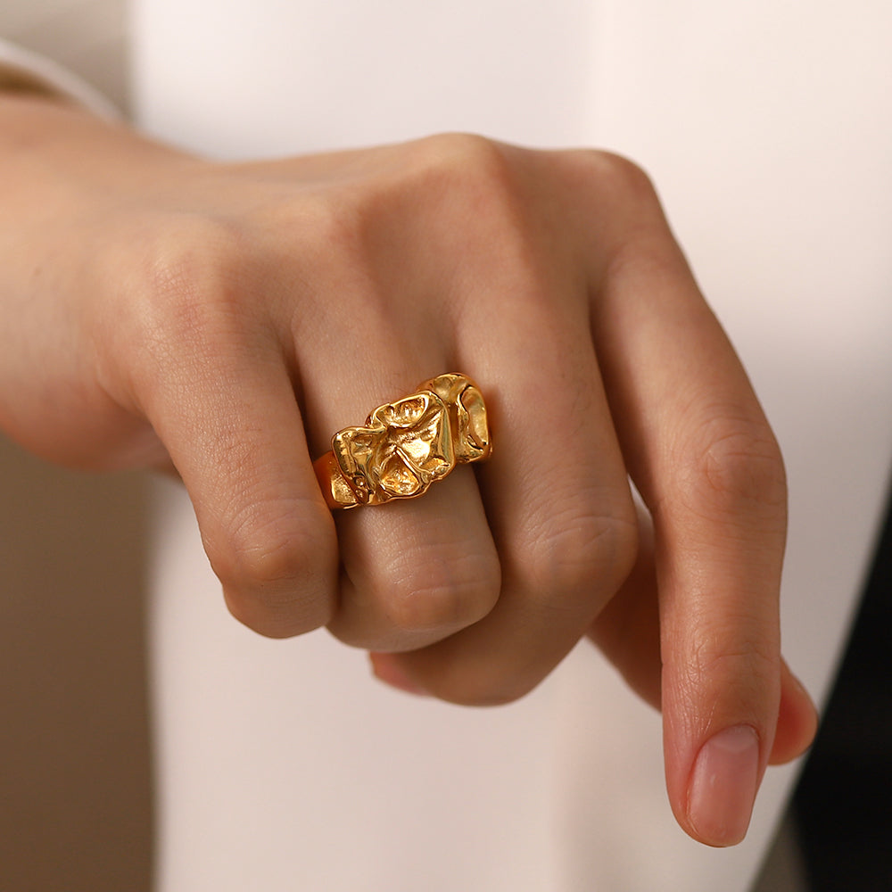 Milla Crumpled Chunky Ring / 18K Gold Plated - Nina Kane Jewellery