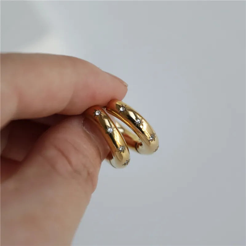 Marina Chunky Star Zircon Hoops / Stainless Steel - Nina Kane Jewellery