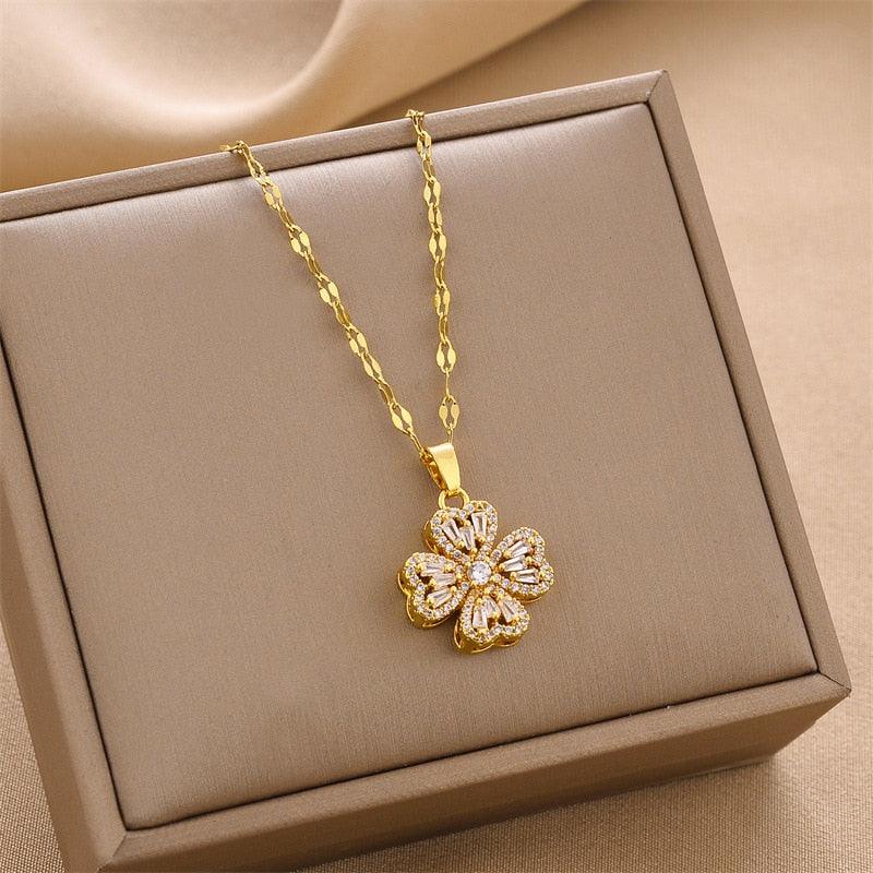 Alberta Good Luck Spinning Clover Pendant / Stainless Steel - Nina Kane Jewellery