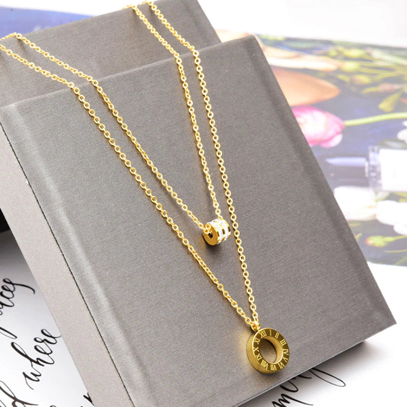 Emmeline Double Pendant Necklace / Stainless Steel - Nina Kane Jewellery