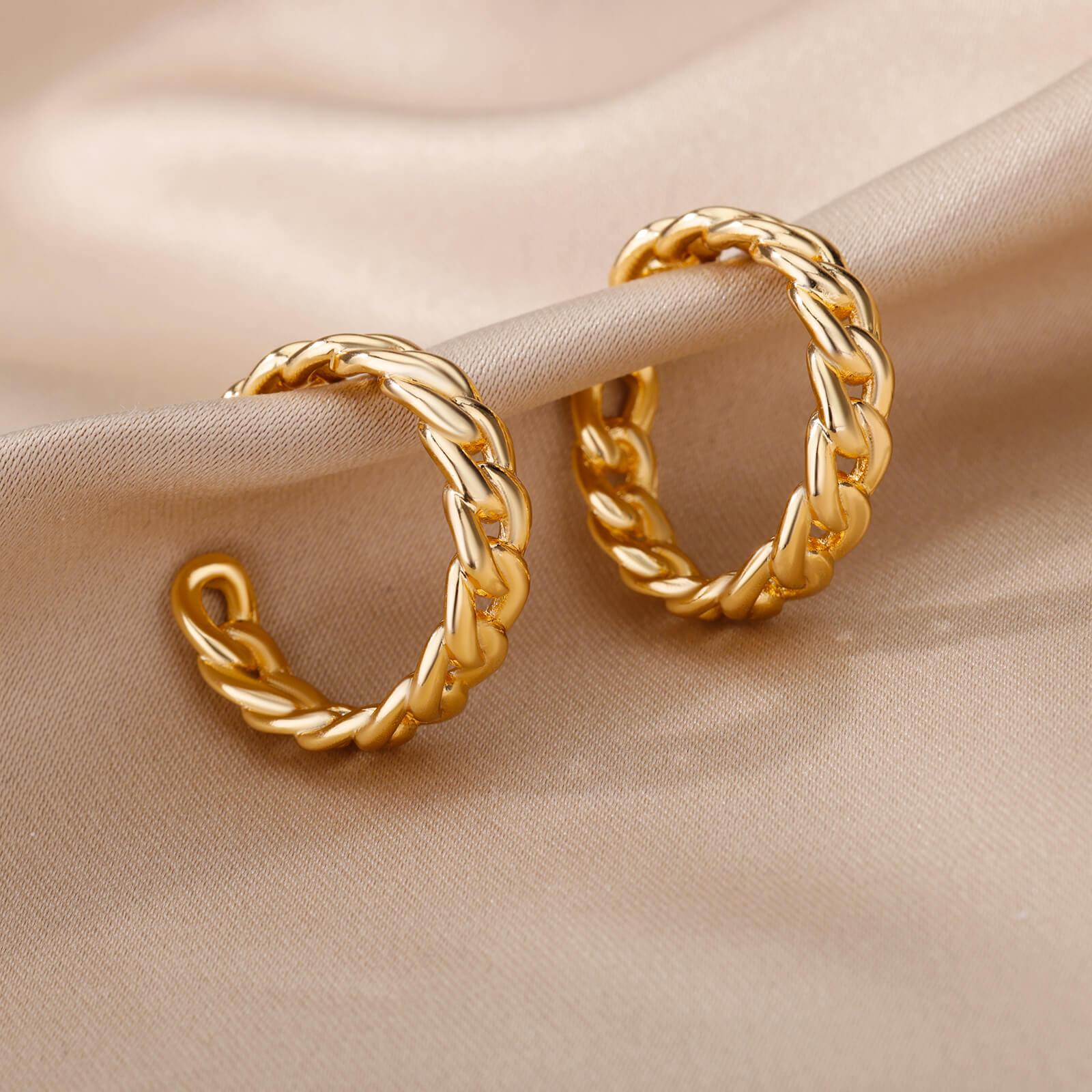 Misande Cuban Link Hoop Earrings / Stainless Steel - Nina Kane Jewellery