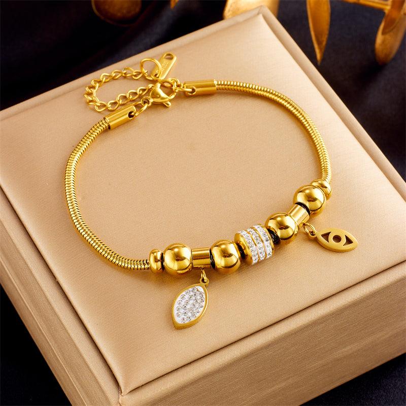 Yasmin Evil Eye Charm Bracelet / 18K Gold Plated - Nina Kane Jewellery
