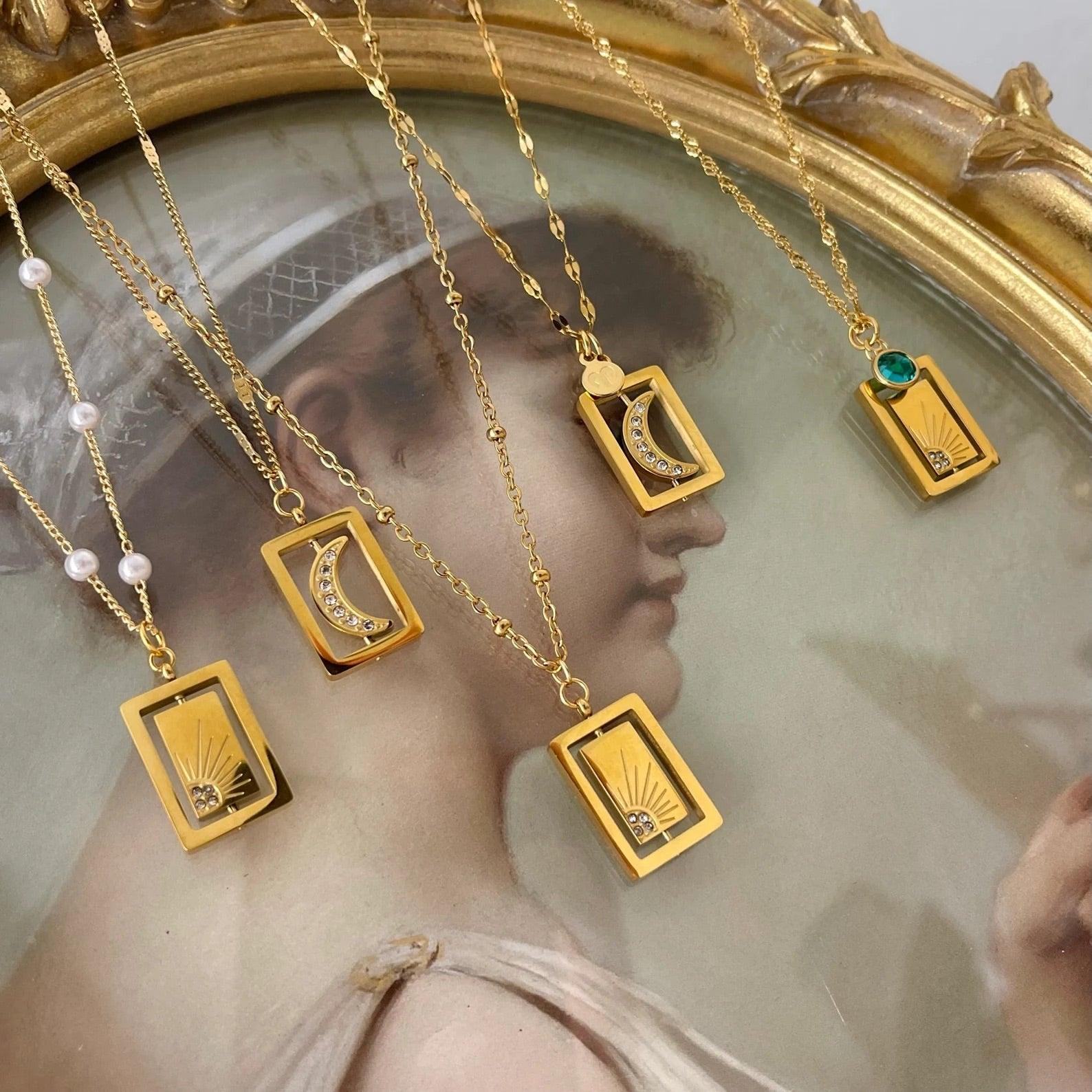 Harlow Rotating Moon & Sun Pendants / 18K Gold Plated - Nina Kane Jewellery