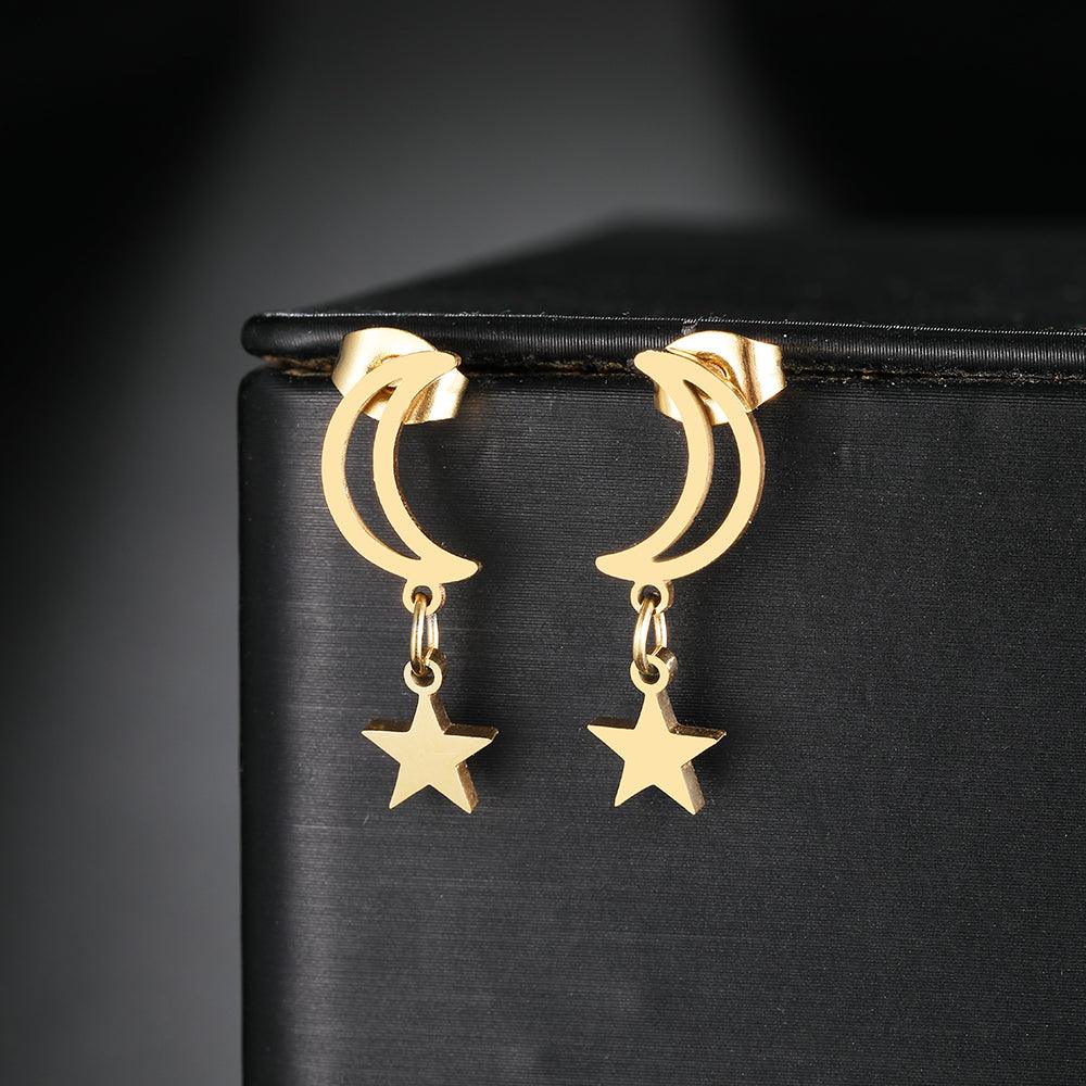 Liana Moon & Star Drop Earrings / Stainless Steel - Nina Kane Jewellery