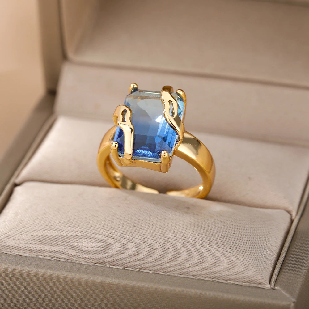 Kleo Blue Zircon Oversize Ring / Stainless Steel - Nina Kane Jewellery