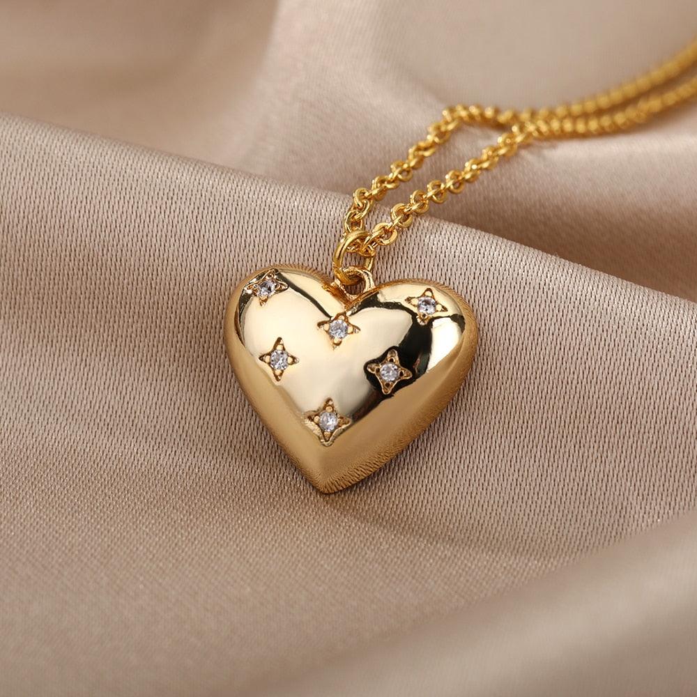 Athena Heart Diamond Studded Necklace / Stainless Steel - Nina Kane Jewellery