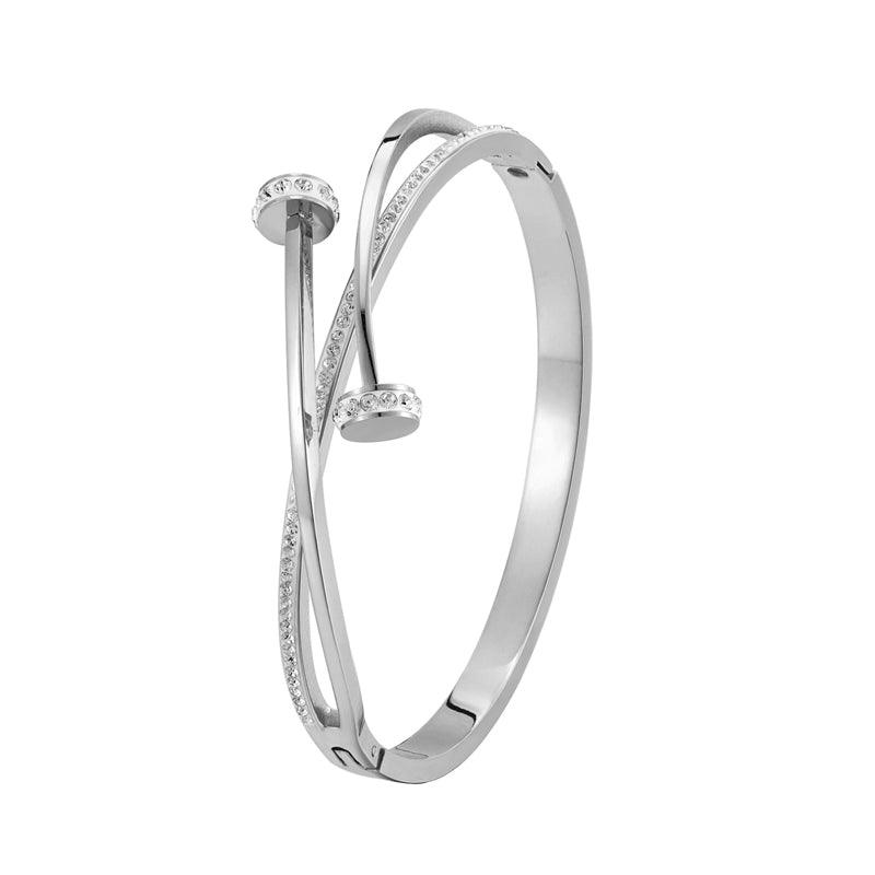 Silver Santana Crystal Double Nail Bangle / Stainless Steel - Nina Kane Jewellery